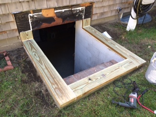 Old bulkhead removed, new pressure treated sill installed